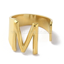 Real 18K Gold Plated 304 Stainless Steel Initial Letter Open Cuff Ring