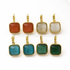 Ion Plating(IP) 304 Stainless Steel Leverback Earrings, Square Cat Eye Earrings for Women, Golden