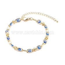 Golden Plated Brass Link Chain Bracelets, with Evil Eye Glass Beads