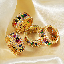 Elegant Round Colorful Ring with Full Diamonds, European and American Style