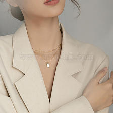 Stylish stainless steel double-layer necklace with white shell inlay.