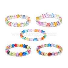 5Pcs 5 Style Pumpkin & Round & Polygon & Heart & Star Acrylic Beaded Stretch Bracelets Set, Stackable Bracelets for Kid