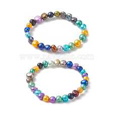 2Pcs 2 Size Dyed Natural Pearl Beaded Stretch Bracelets Set for Mother and Daughter