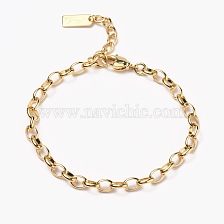 Brass Cable Chain Bracelets, with Lobster Claw Clasps, Long-Lasting Plated, Word Hand Made