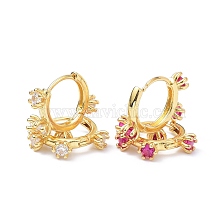 Brass Inlaid Cubic Zirconia Hoop Earrings, Real 18K Gold Plated, Cadmium Free & Lead Free, Flower