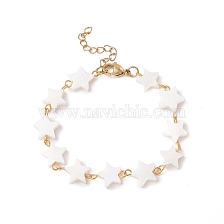 Natural Shell Star Link Chain Bracelet, 304 Stainless Steel Jewelry for Women, Golden