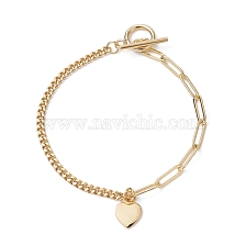 Brass Heart Charm Bracelets, with Paperclip Chains