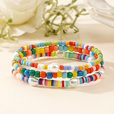 Bohemian Soft Clay Pearl Bead Bracelet Set Rainbow Bead Design