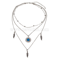 Alloy Rhinestone Tiered Necklaces, 3 Layer Necklaces, with Resin and Lobster Claw Clasps, Feather