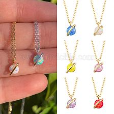 Simple Style Planet Copper Gold Plated Inlay Artificial Gemstones Pendant Necklace 1 Piece