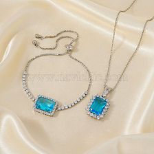 Retro Style Adjustable Zircon Jewelry Set, Geometric Rectangle Fashion Accessory