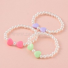 Imitation Pearl Acrylic Beaded Stretch Kids Bracelets, with Opaque Acrylic Beads, 43mm