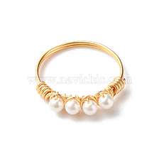 Round Shell Pearl Beads Finger Rings, with Eco-Friendly Copper Wire, Golden, US Size 8 1/4(18.3mm)