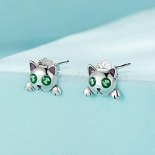 S925 Silver Cat Stud Earrings Unique Glow Dark Halloween Easter