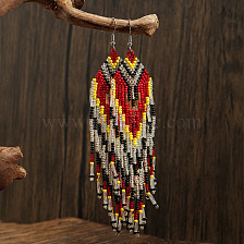 Vintage Ethnic Style Beaded Tassel Earrings Handmade Silver Weave Ear Jewelry