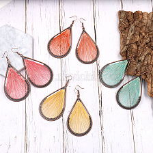 Bohemia Style Alloy Dangle Earrings, with Cotton Thread and Metallic Cord, Teardrop, Red Copper