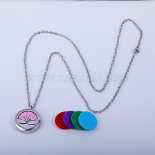 Stainless Steel Lotus Locket Necklace with Aromatherapy Discs Inside