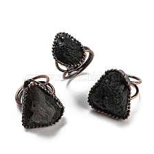 Irregular Triangle Natural Tektite Open Cuff Rings, Red Copper Tin Finger Ring, Cadmium Free & Lead Free