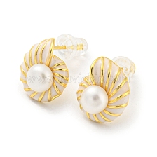 Brass Conch Stud Earrings with Natural Pearl, with 925 Sterling Silver Pins