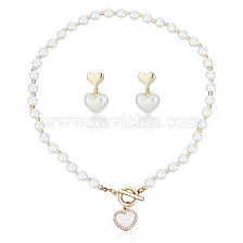 ANATTASOUL ABS Plastic Pearl Heart Pendant Necklace with Beaded Chains & Dangle Stud Earrings, Jewelry Set for Women