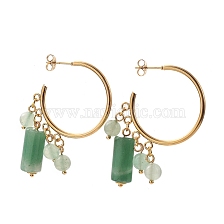 304 Stainless Steel Dangle Stud Earrings, Half Hoop Earrings, with Ear Nuts, Gemstone Beads and Flower Alloy Spacer Beads