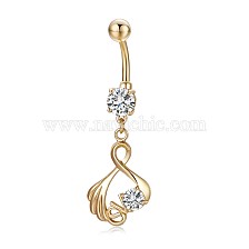 Piercing Jewelry, Brass Cubic Zirciona Navel Ring, Belly Rings, with 304 Stainless Steel Bar, Lead Free & Cadmium Free