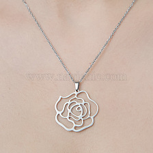 201 Stainless Steel Hollow Flower Pendant Necklace