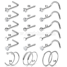 Clear Cubic Zirconia Nose Studs & Rings, 316 Surgical Stainless Steel Nose Piercing Jewelry for Women