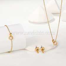 Modern Stainless Steel 18K Gold Plated Jewelry Set: Earrings, Bracelet, Necklace