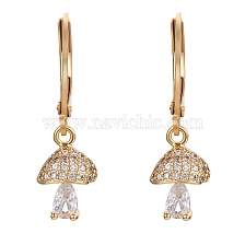 Clear Cubic Zirconia Mushroom Dangle Leverback Earrings, 304 Stainless Steel Drop Earrings for Women