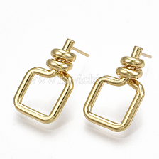 Brass Stud Earrings, Rectangle, Real 18K Gold Plated