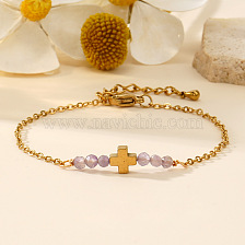 Bohemian Style Stainless Steel O Chain Amethyst Cross Bracelet