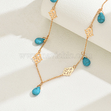 Golden Natural Stone Water Drop Turquoise Flower Vintage Necklace