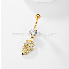 Stylish Stainless Steel Belly Button Ring with Zircon Feather.