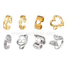 8Pcs 8 Style Triangle & Heart & Butterfly & Wave 201 & 304 Stainless Steel Open Cuff Rings Set for Men Women