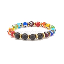 Round Evil Eye Lampwork & Natural Lava Rock Beaded Stretch Bracelet, Essential Oil Gemstone Jewelry for Women