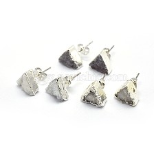 Natural Druzy Quartz Crystal Stud Earring, with Brass Findings, Triangle