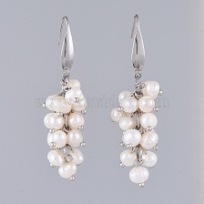 Dangle Earrings, with Natural Pearl, 304 Stainless Steel Earring Hooks and Cardboard Jewelry Set Boxes, White, 55mm, Pin: 0.7mm