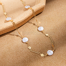 Simple and Elegant Gold Pearl Necklace with Unique Round Pendant