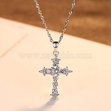 Elegant S925 Silver Cross Pendant Necklace with Zirconia Inlay