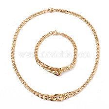 Men's Vacuum Plating 304 Stainless Steel Graduated Cuban Link Chain Necklaces & Bracelets Jewelry Sets