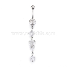 Piercing Jewelry, Brass Cubic Zirciona Navel Ring, Belly Rings, with 304 Stainless Steel Bar