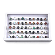 Natural & Synthetic Mixed Gemstone Oval Finger Rings, Antique Silver Plated Alloy Jewelry for Women