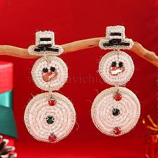 Christmas Style Snowman Earrings with Glass Beads Handmade for Women