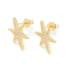 Clear Cubic Zirconia Star Stud Earrings, Brass Jewelry for Women, Cadmium Free & Nickel Free & Lead Free