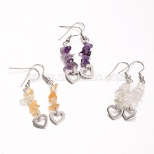 Heart Natural Gemstone Dangle Earrings, with 304 Stainless Steel Earring Hooks, 52mm, Pin: 0.6mm