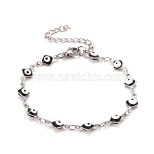 Enamel Rhombus with Evil Eye Link Chains Bracelet, 304 Stainless Steel Jewelry for Women