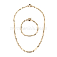 Brass Curb Chain Bracelets & Necklaces Jewelry Sets, with 304 Stainless Steel Toggle Clasps, Golden, 18.11 inch(46cm), 7-7/8 inch(20cm)