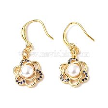 Natural Pearl Beaded Flower Dangle Earrings with Cubic Zirconia, Rack Plating Brass for Women