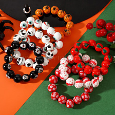 Halloween Creative Ghost Face Beaded Elastic Bracelet Unisex Jewelry